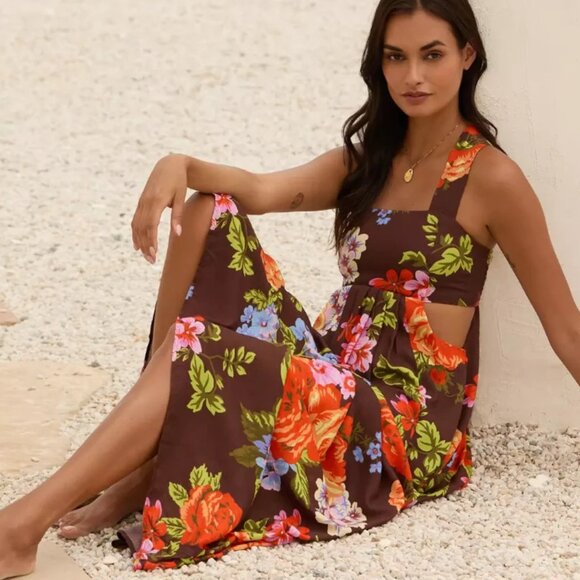 Anthropologie The Piper Bandeau Maxi Dress Brown Floral Size XSP NWT XS P - Picture 2 of 8